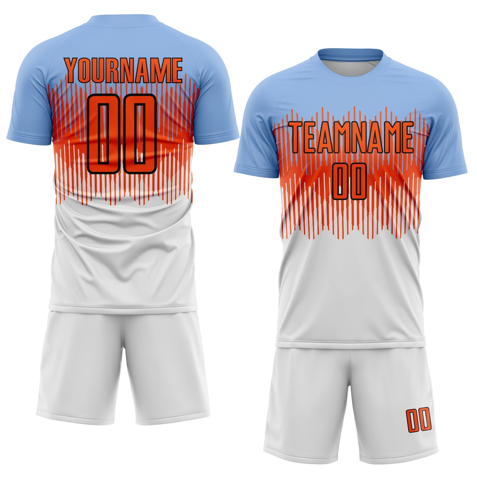 Custom Light Blue Orange Black-White Colombia Gradient Lines Sublimation Soccer Uniform Jersey view 2