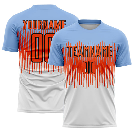 Custom Light Blue Orange Black-White Colombia Gradient Lines Sublimation Soccer Uniform Jersey - Main View