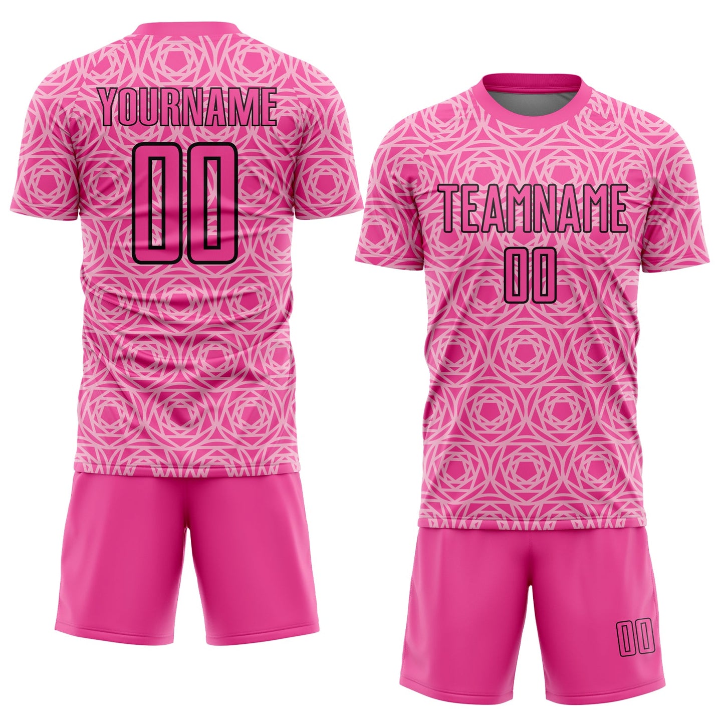 Custom Light Pink Pink-Black Colombia Geometric Interlocking Pattern Sublimation Soccer Uniform Jersey view 2