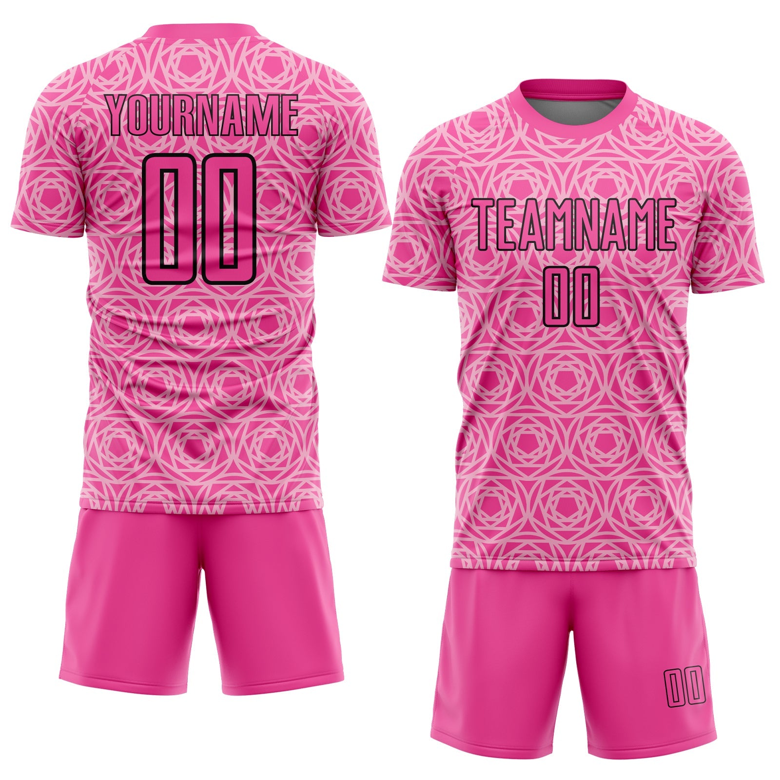 Custom Light Pink Pink-Black Colombia Geometric Interlocking Pattern Sublimation Soccer Uniform Jersey view 2