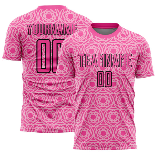 Custom Light Pink Pink-Black Colombia Geometric Interlocking Pattern Sublimation Soccer Uniform Jersey - Main View