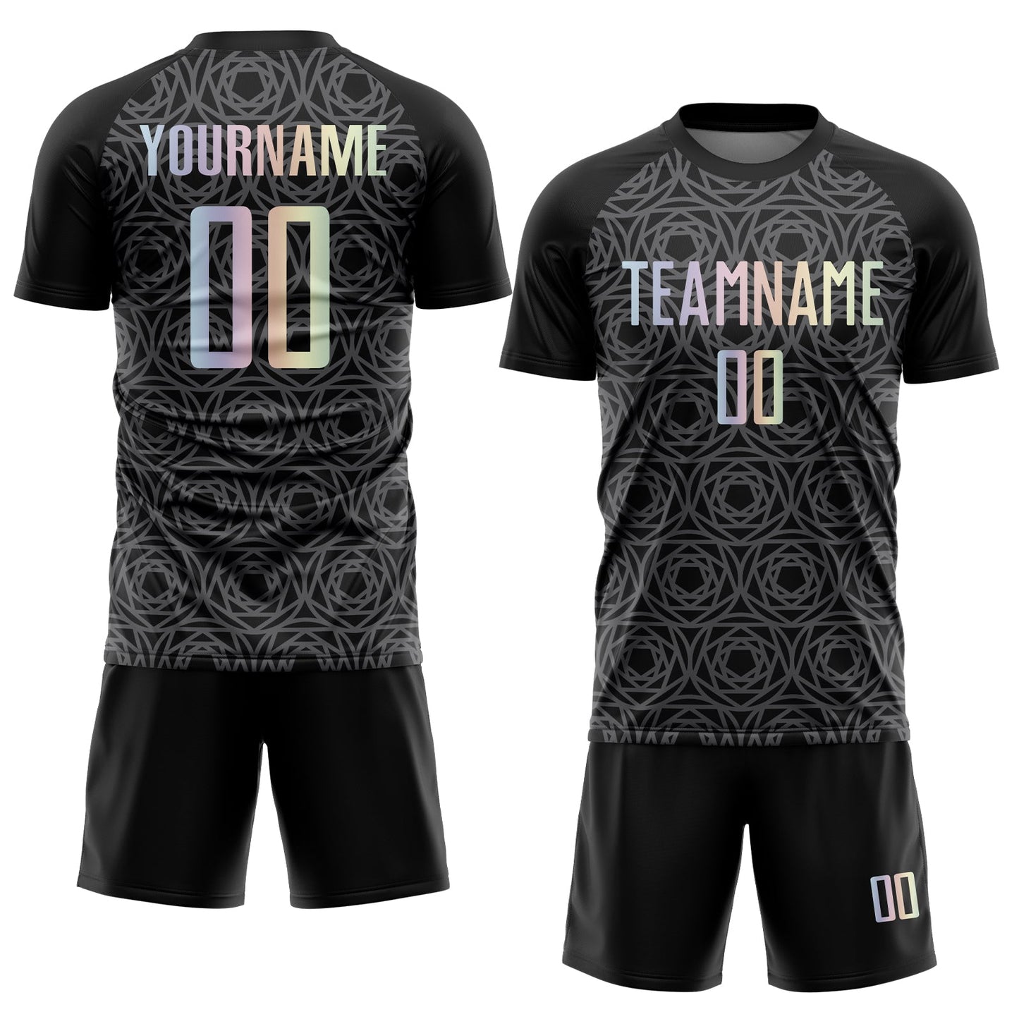 Custom Black Gradient-Steel Gray Colombia Geometric Interlocking Pattern Sublimation Soccer Uniform Jersey view 2