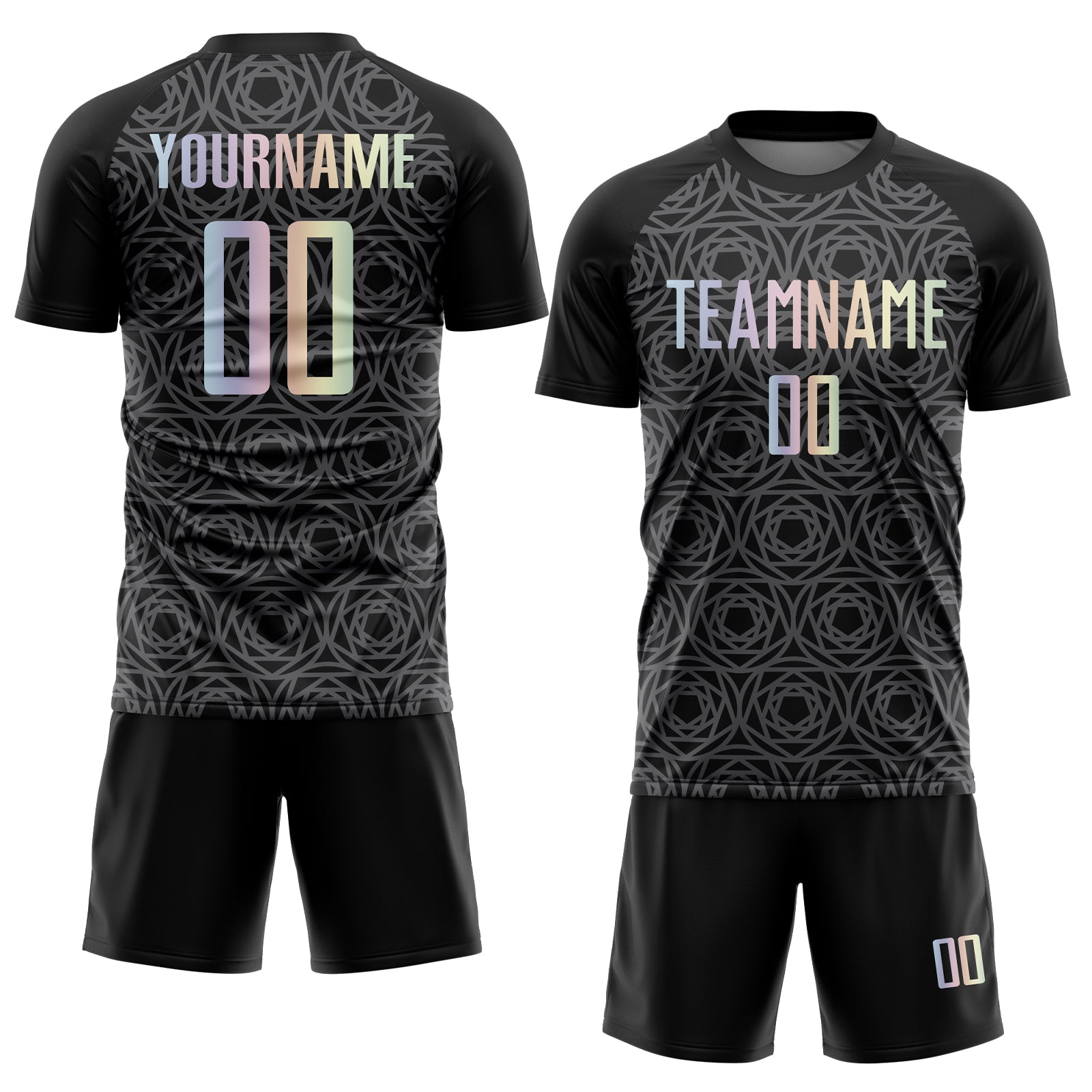 Custom Black Gradient-Steel Gray Colombia Geometric Interlocking Pattern Sublimation Soccer Uniform Jersey view 2