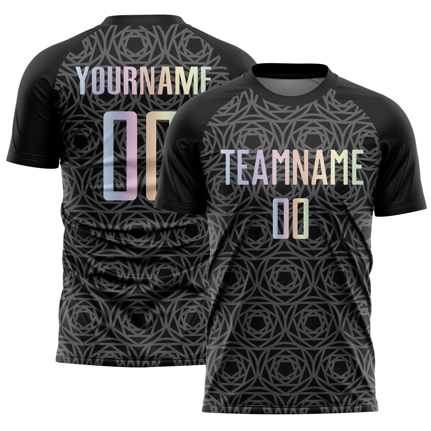Custom Black Gradient-Steel Gray Colombia Geometric Interlocking Pattern Sublimation Soccer Uniform Jersey - Main View