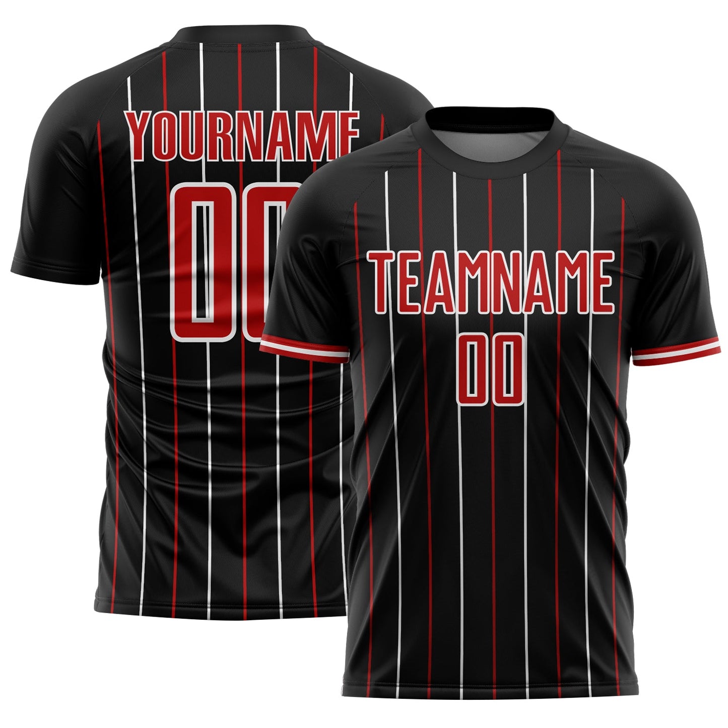 Custom Black Red-White France Vertical Pinstripe Sublimation Soccer Uniform Jersey - Main View