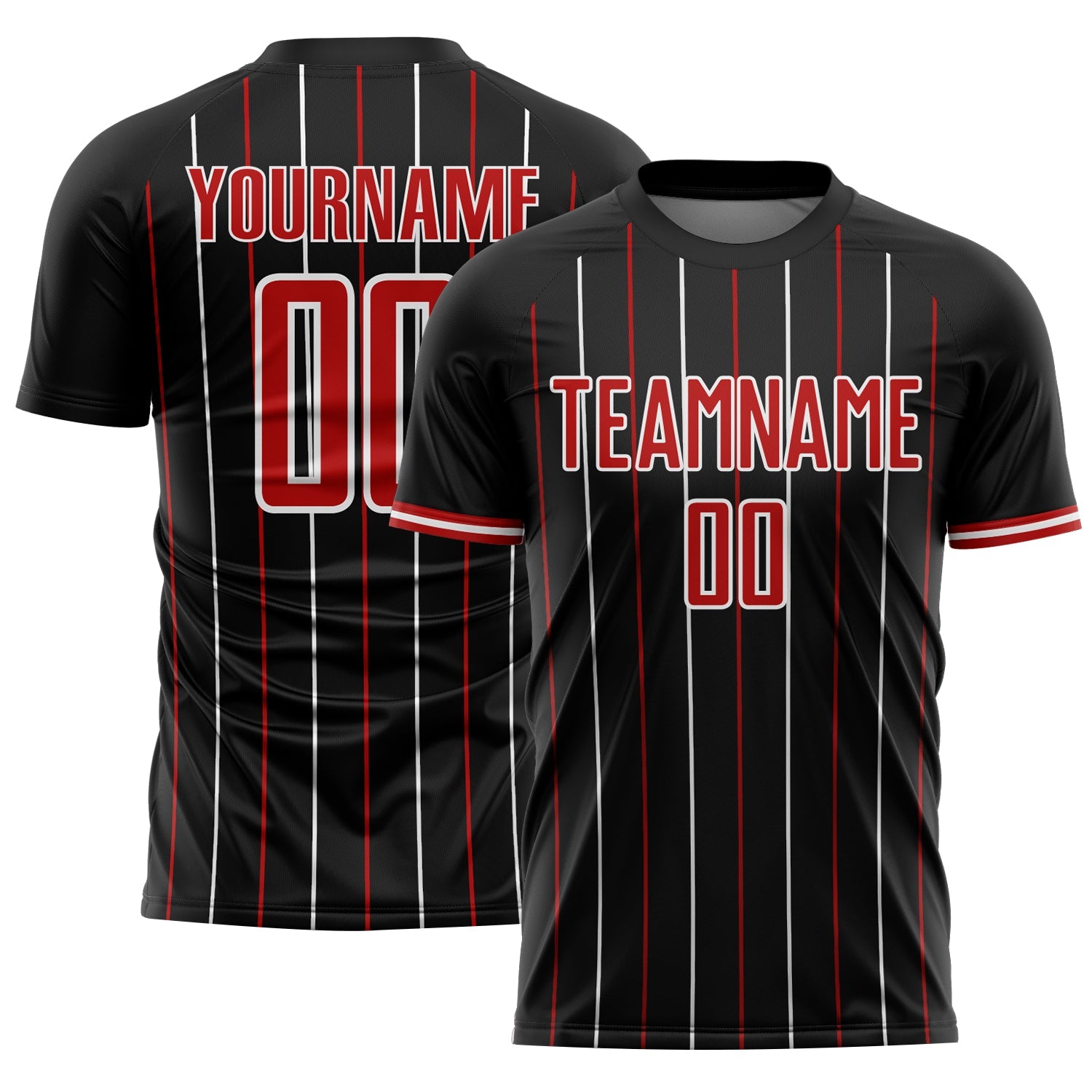 Custom Black Red-White France Vertical Pinstripe Sublimation Soccer Uniform Jersey - Main View