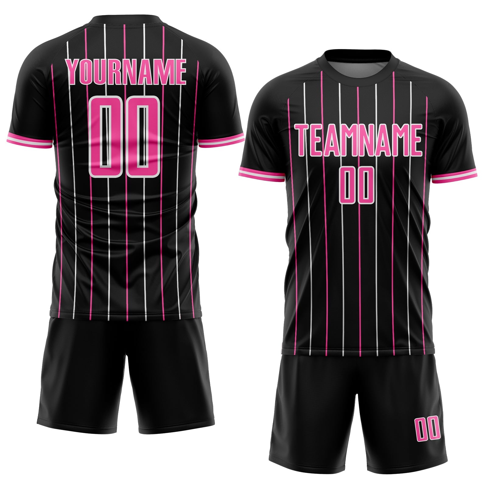 Custom Black Pink-White France Vertical Pinstripe Sublimation Soccer Uniform Jersey view 2