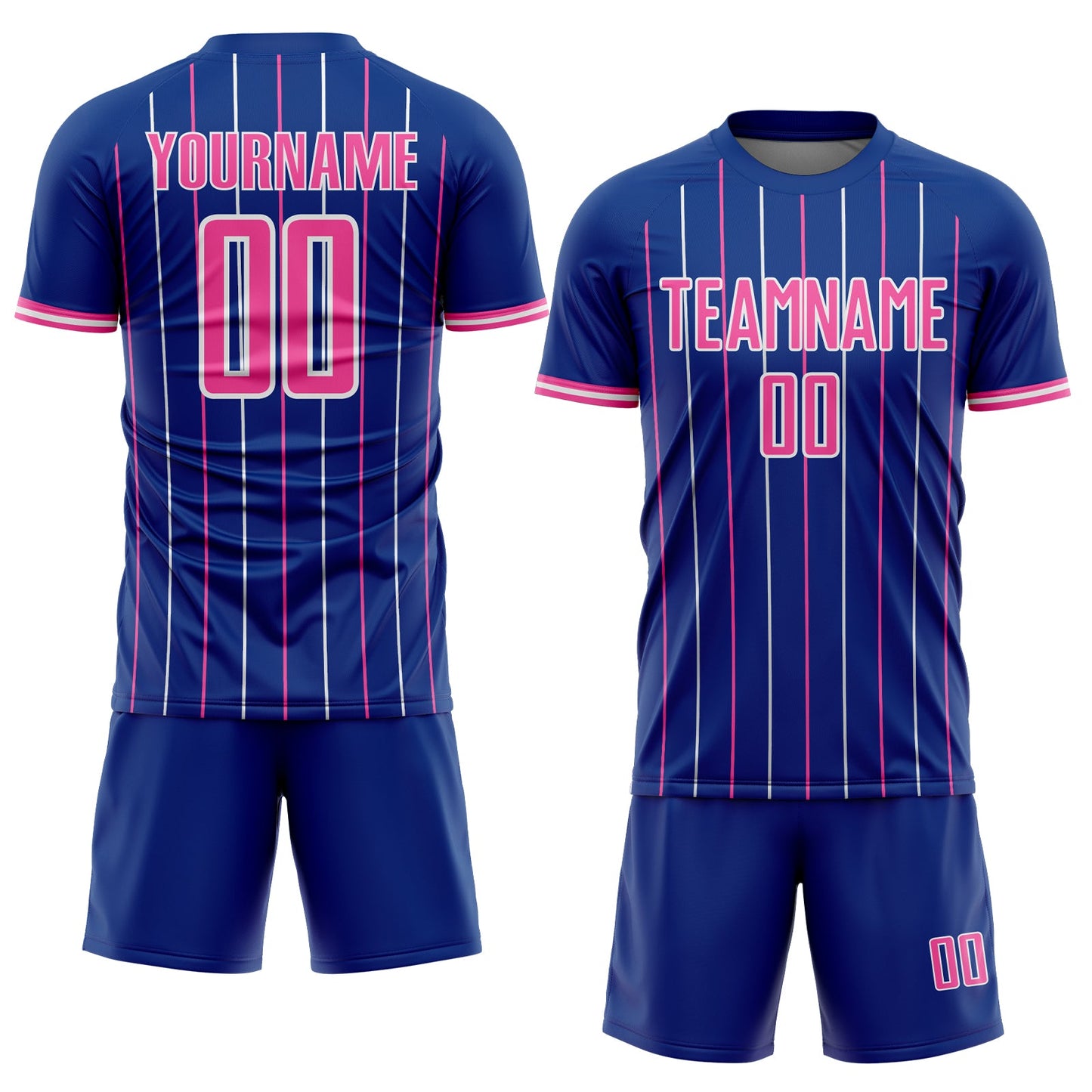 Custom Royal Pink-White France Vertical Pinstripe Sublimation Soccer Uniform Jersey view 2