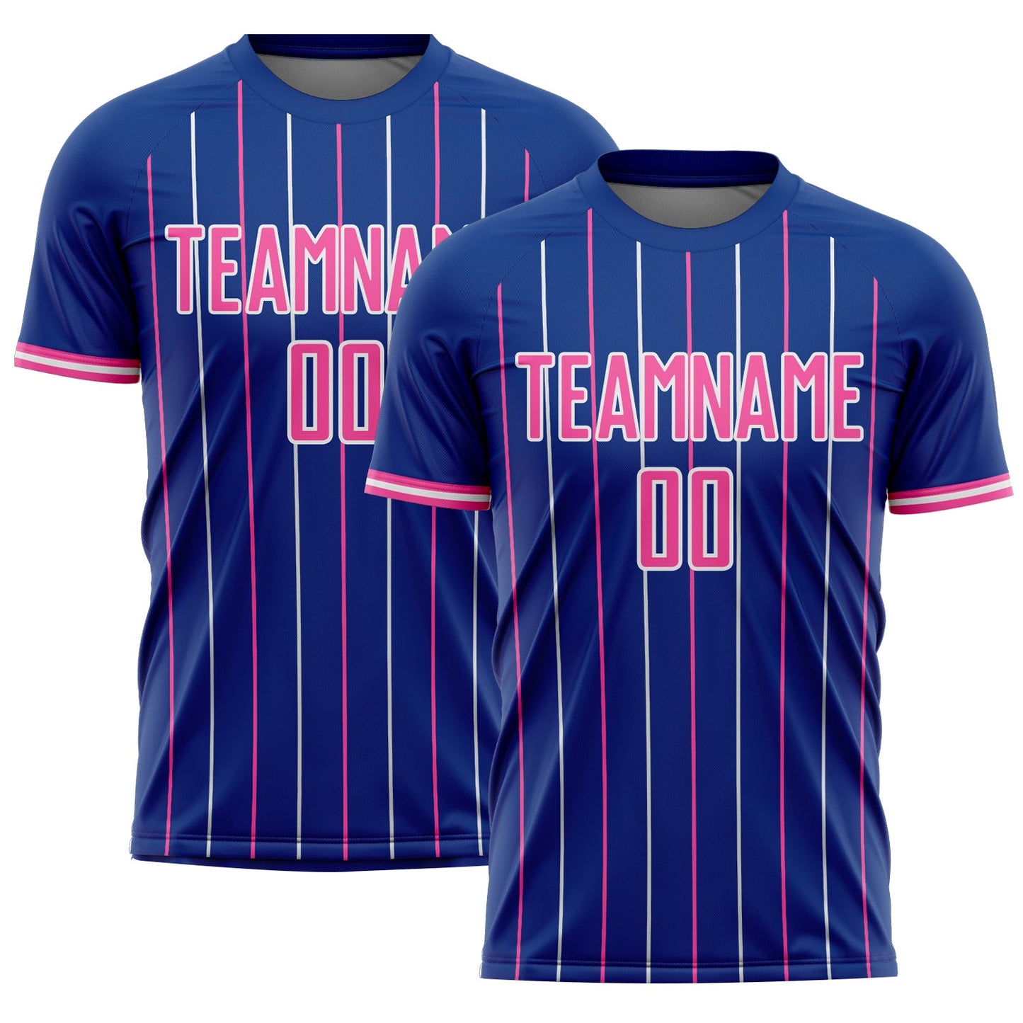 Custom Royal Pink-White France Vertical Pinstripe Sublimation Soccer Uniform Jersey - Main View