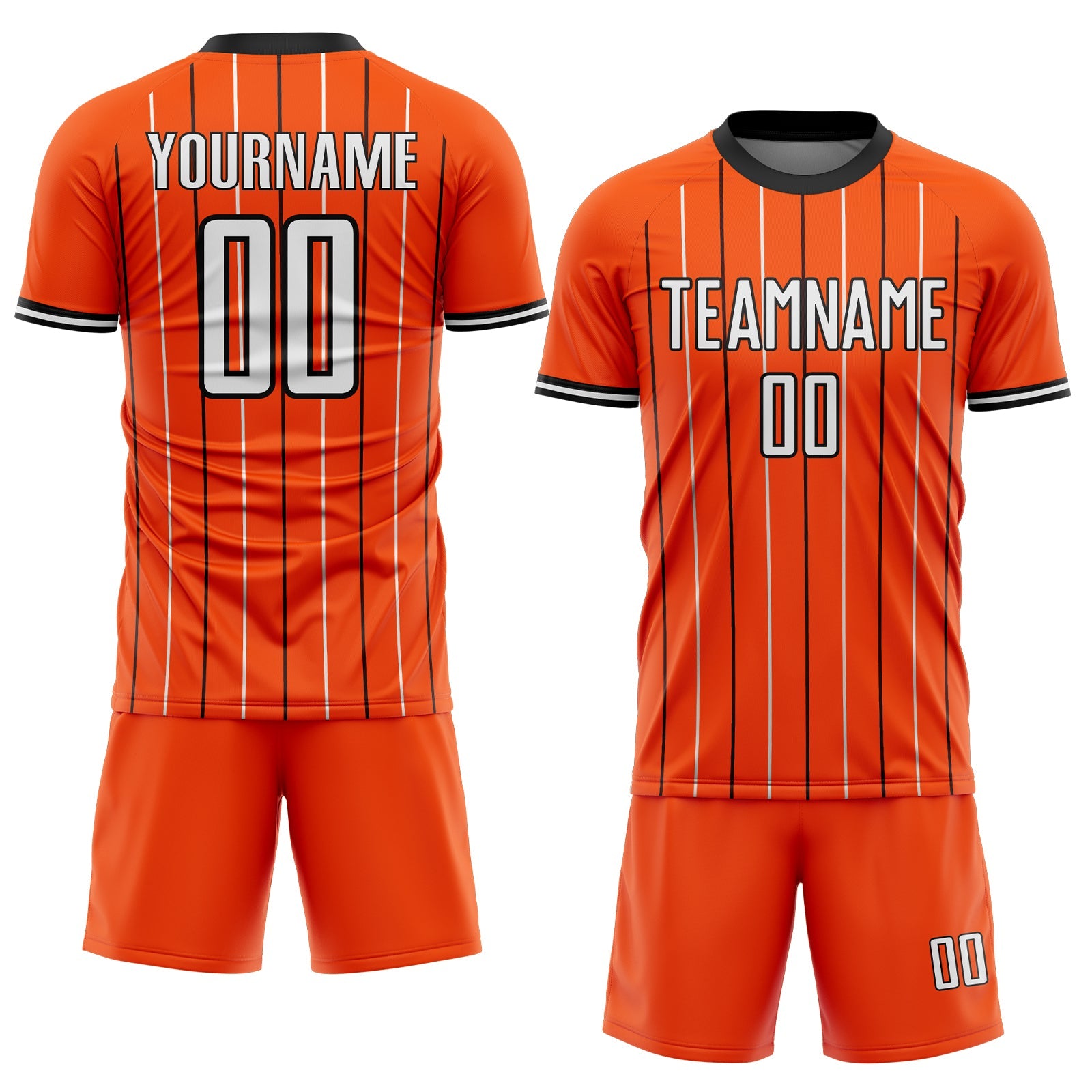 Custom Orange White-Black France Vertical Pinstripe Sublimation Soccer Uniform Jersey view 2