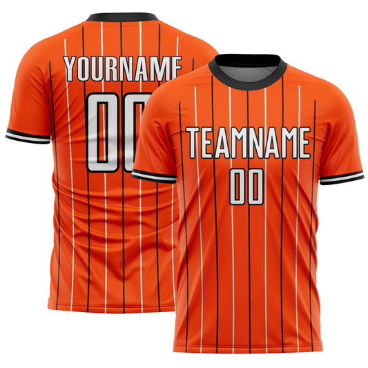 Custom Orange White-Black France Vertical Pinstripe Sublimation Soccer Uniform Jersey - Main View