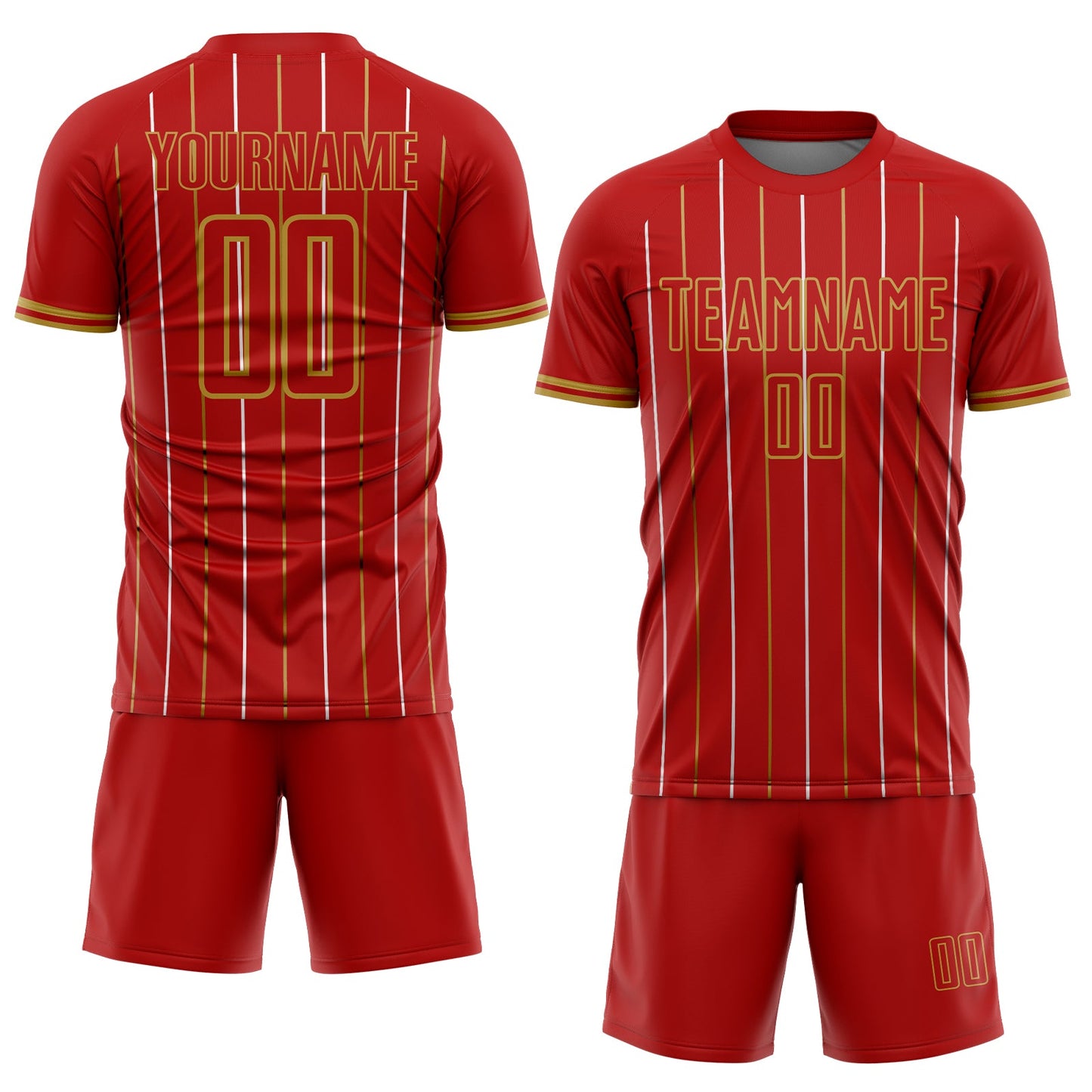Custom Red Old Gold-White France Vertical Pinstripe Sublimation Soccer Uniform Jersey view 2