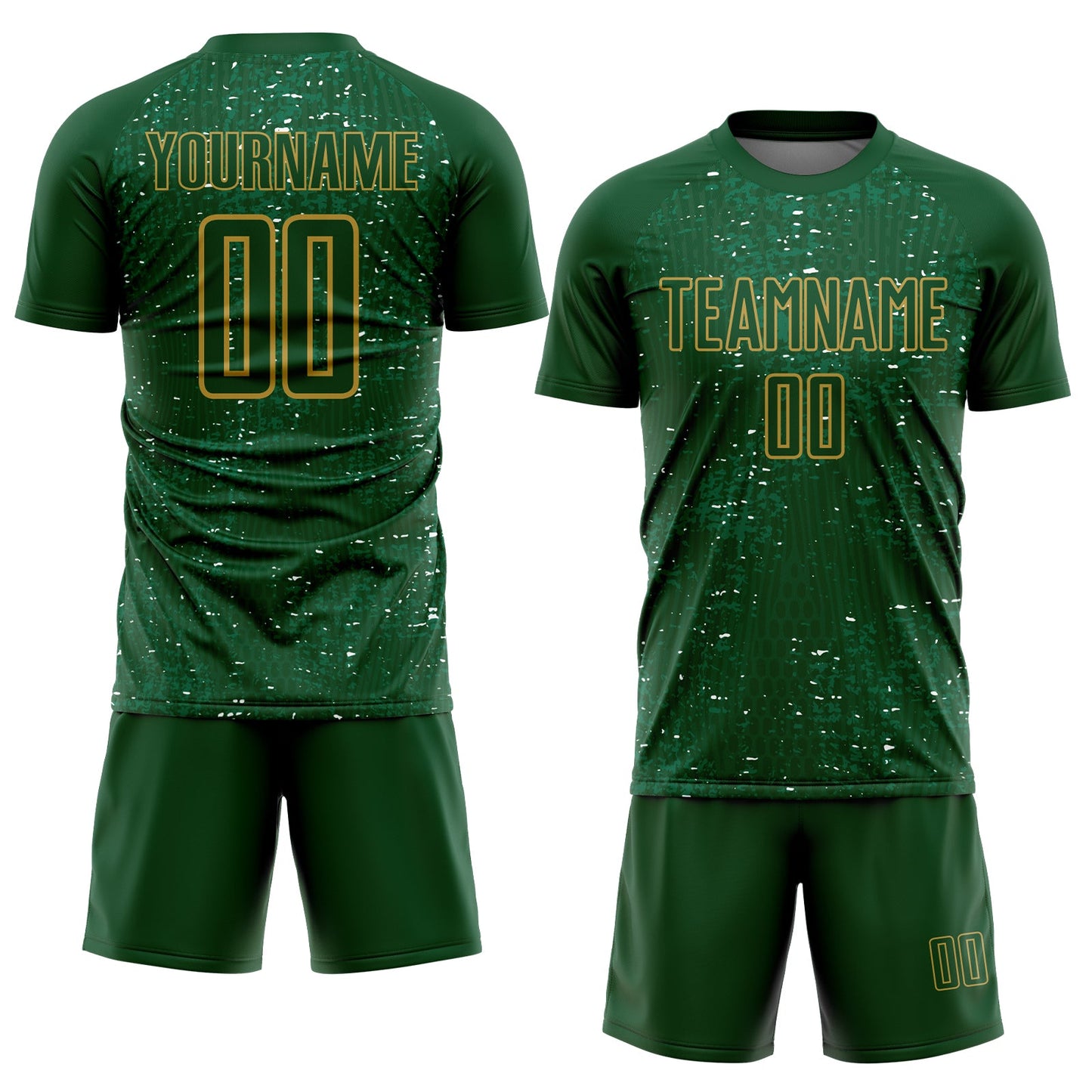 Custom Green Old Gold-Kelly Green France Speckle Sublimation Soccer Uniform Jersey view 2