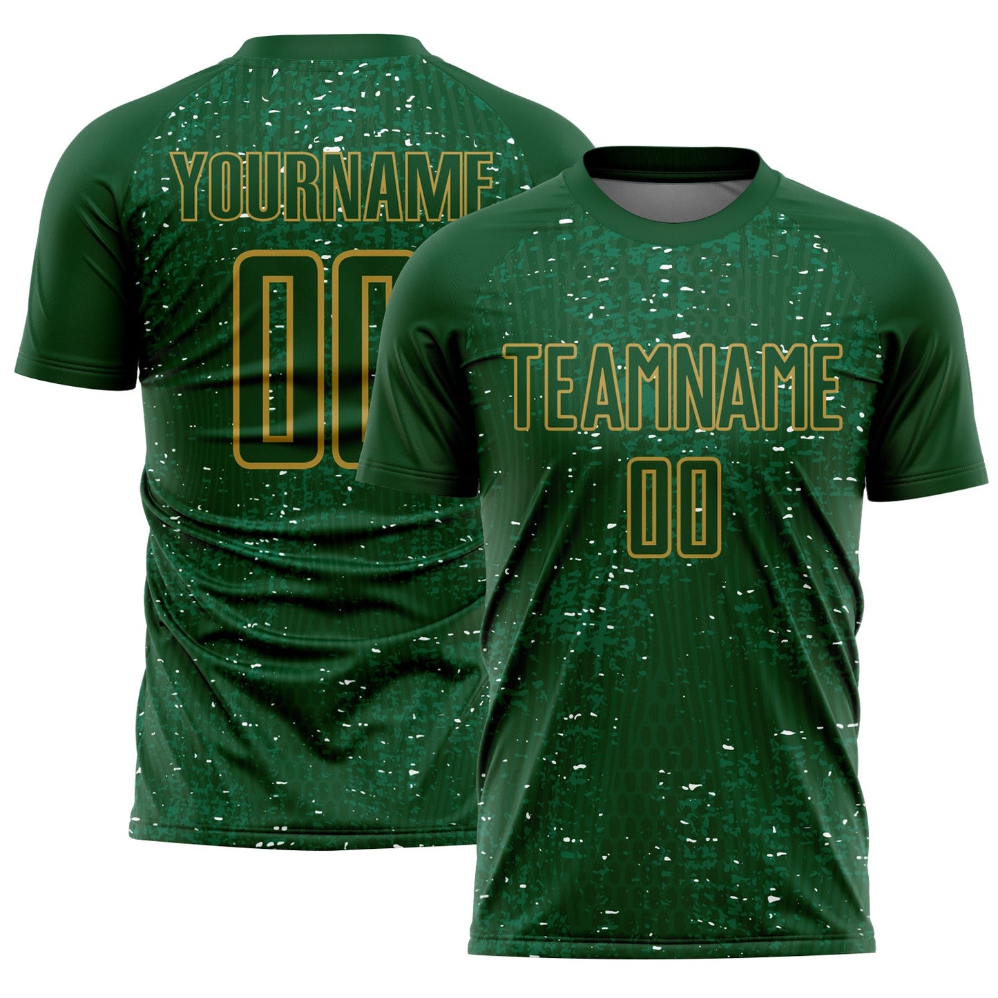 Custom Green Old Gold-Kelly Green France Speckle Sublimation Soccer Uniform Jersey - Main View