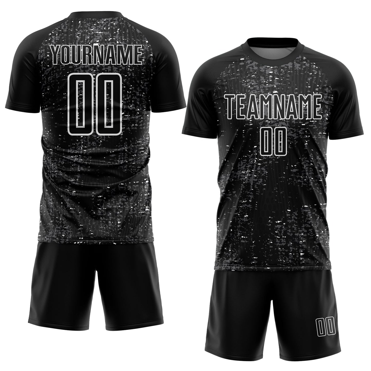 Custom Black Steel Gray-White France Speckle Sublimation Soccer Uniform Jersey view 2
