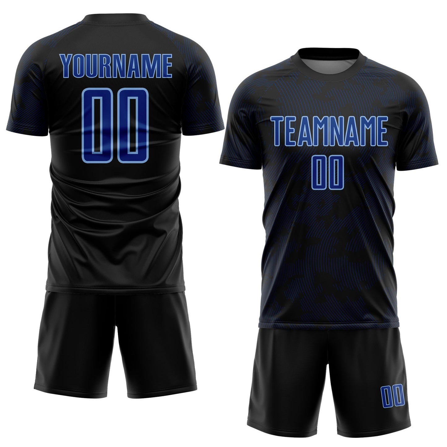 Custom Black Royal-Light Blue Curve Lines Sublimation Soccer Uniform Jersey view 2