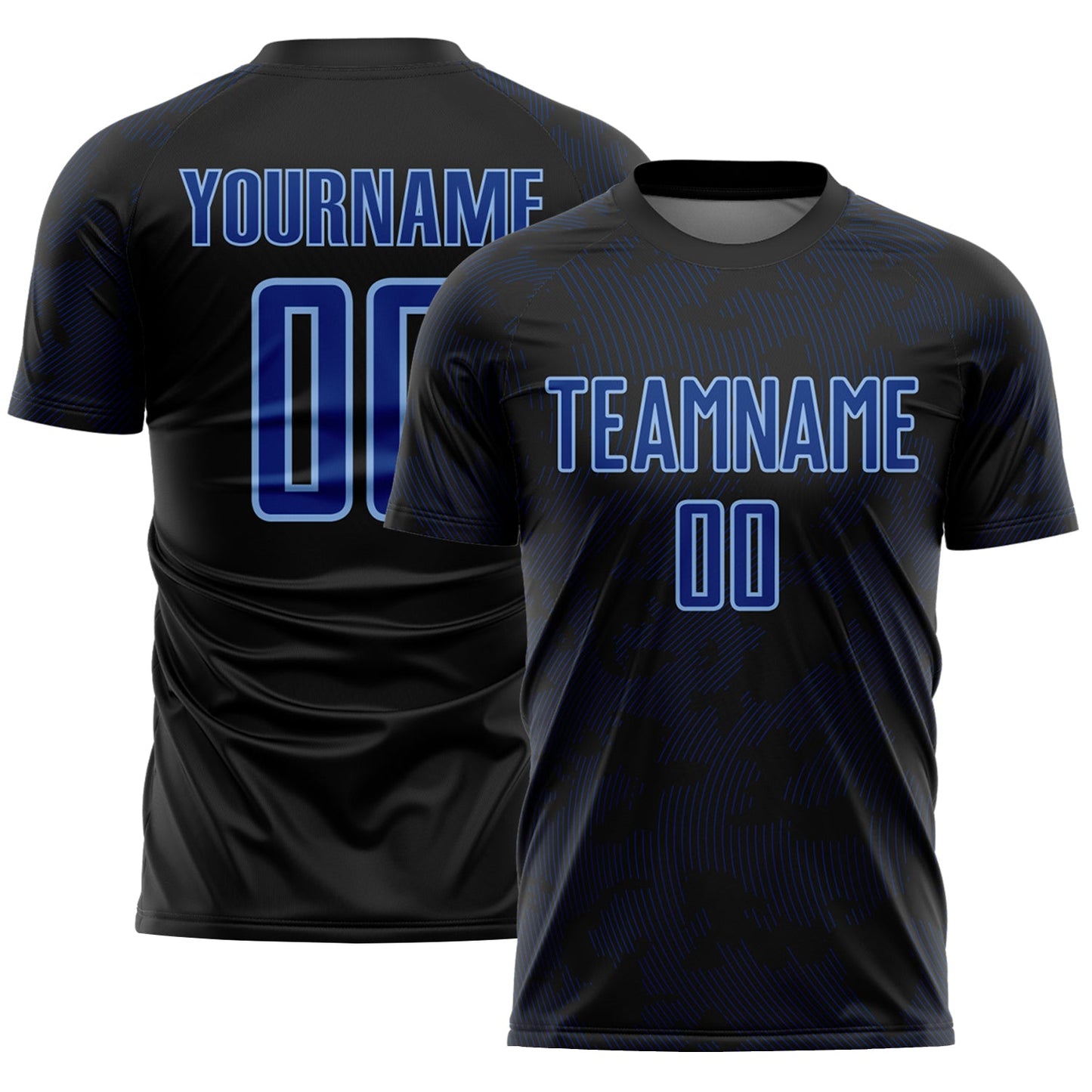 Custom Black Royal-Light Blue Curve Lines Sublimation Soccer Uniform Jersey - Main View