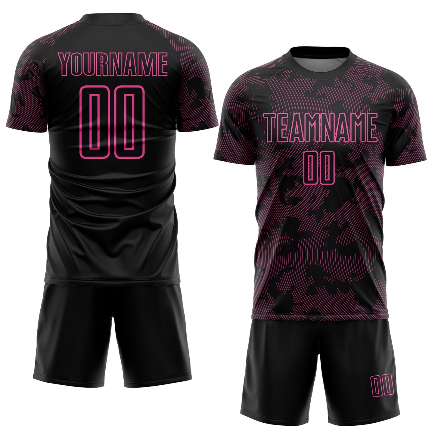 Custom Black-Pink Curve Lines Sublimation Soccer Uniform Jersey view 2