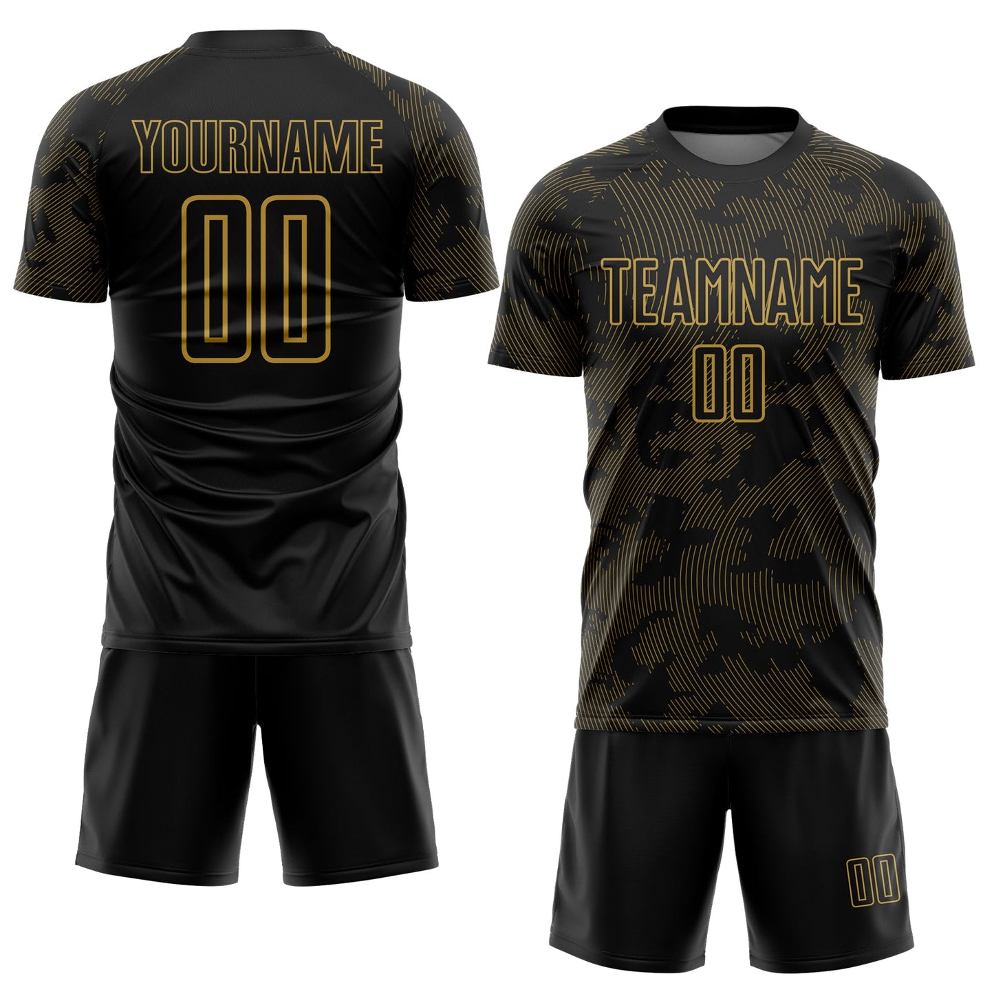 Custom Black-Old Gold Curve Lines Sublimation Soccer Uniform Jersey view 2