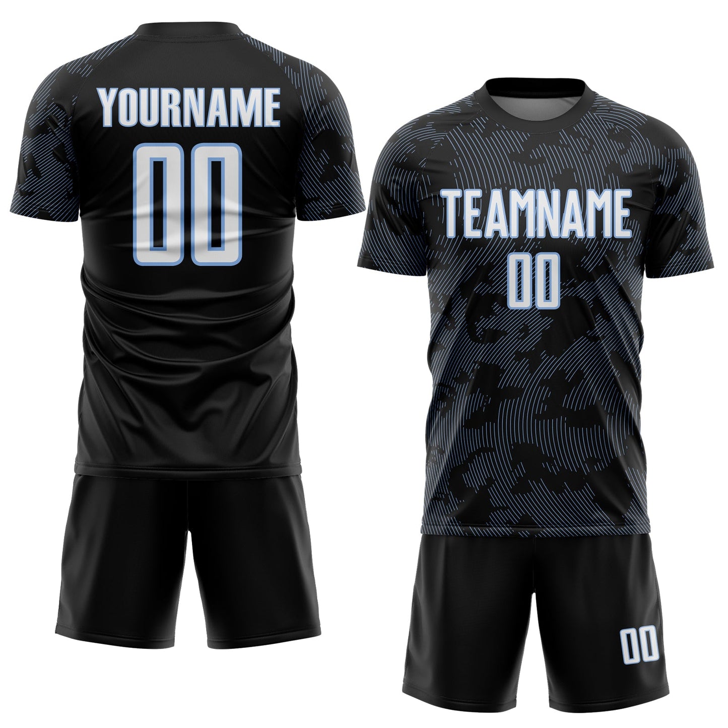 Custom Black White-Light Blue Curve Lines Sublimation Soccer Uniform Jersey view 2
