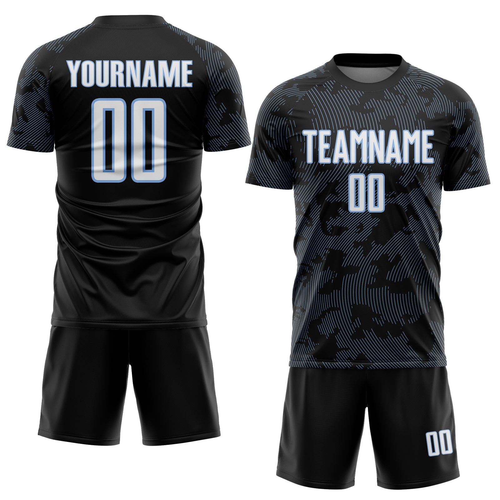 Custom Black White-Light Blue Curve Lines Sublimation Soccer Uniform Jersey view 2