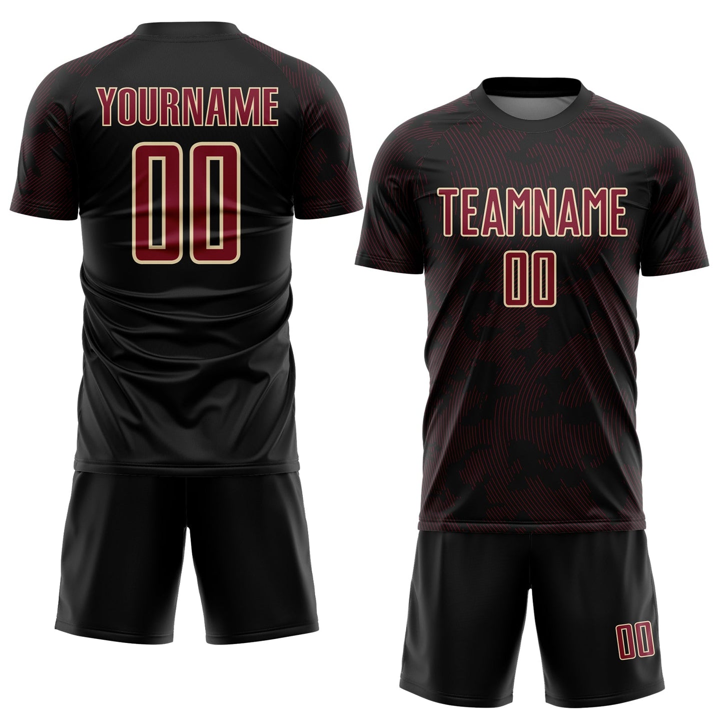 Custom Black Crimson-Cream Curve Lines Sublimation Soccer Uniform Jersey view 2