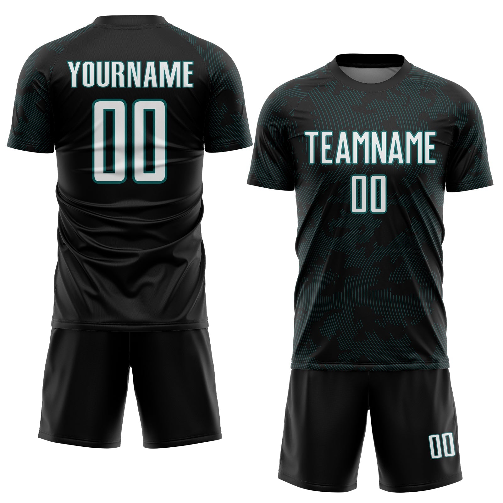 Custom Black White-Teal Curve Lines Sublimation Soccer Uniform Jersey view 2