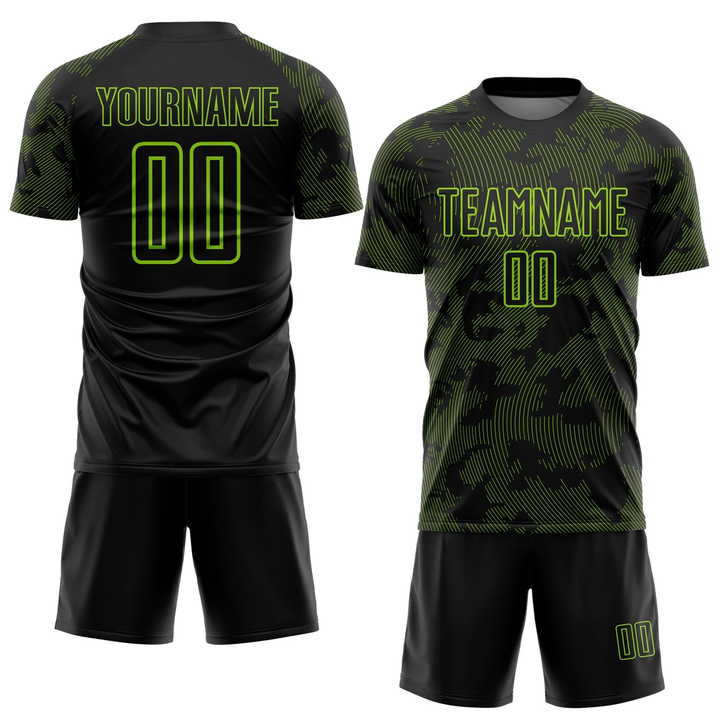 Custom Black-Neon Green Curve Lines Sublimation Soccer Uniform Jersey view 2