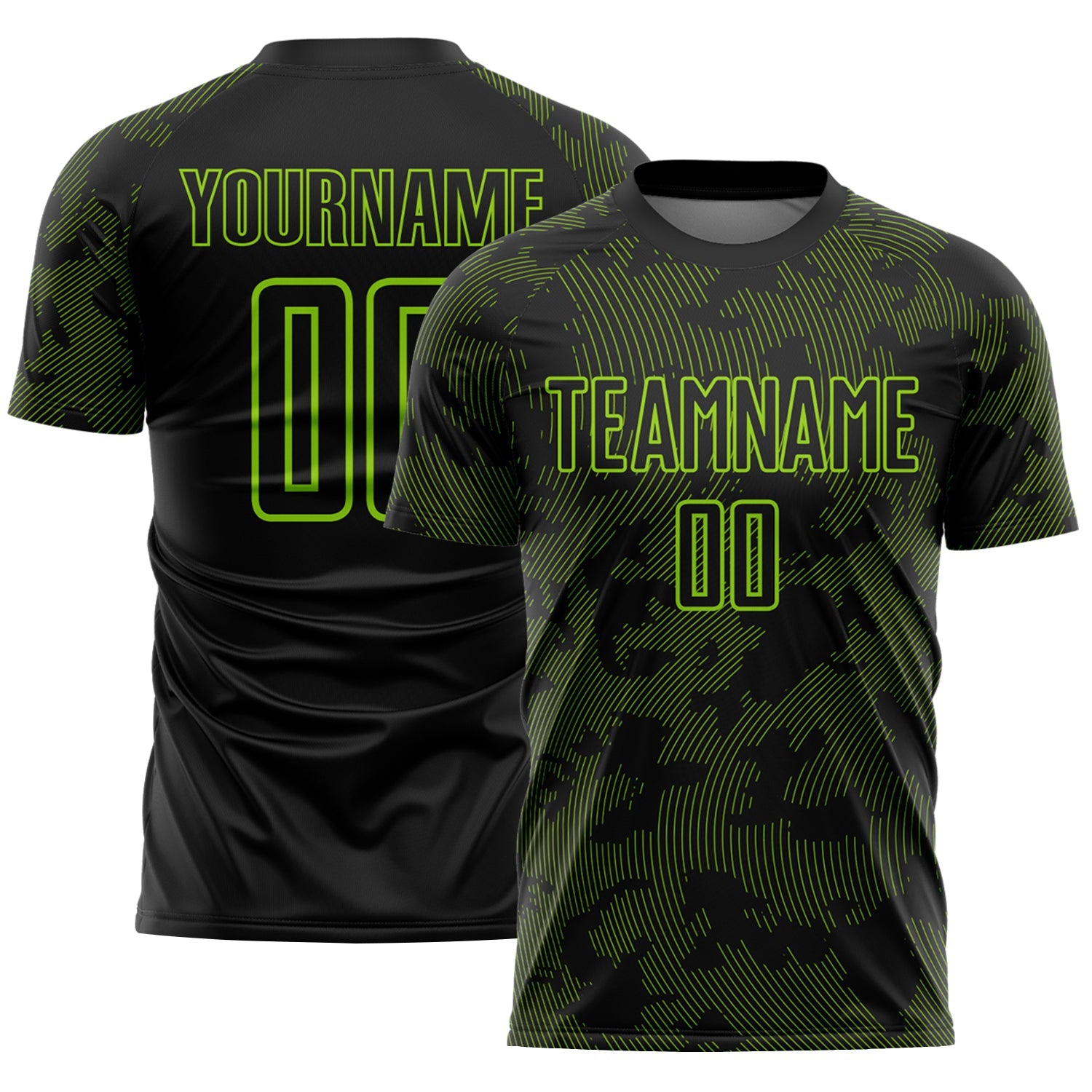Custom Black-Neon Green Curve Lines Sublimation Soccer Uniform Jersey - Main View