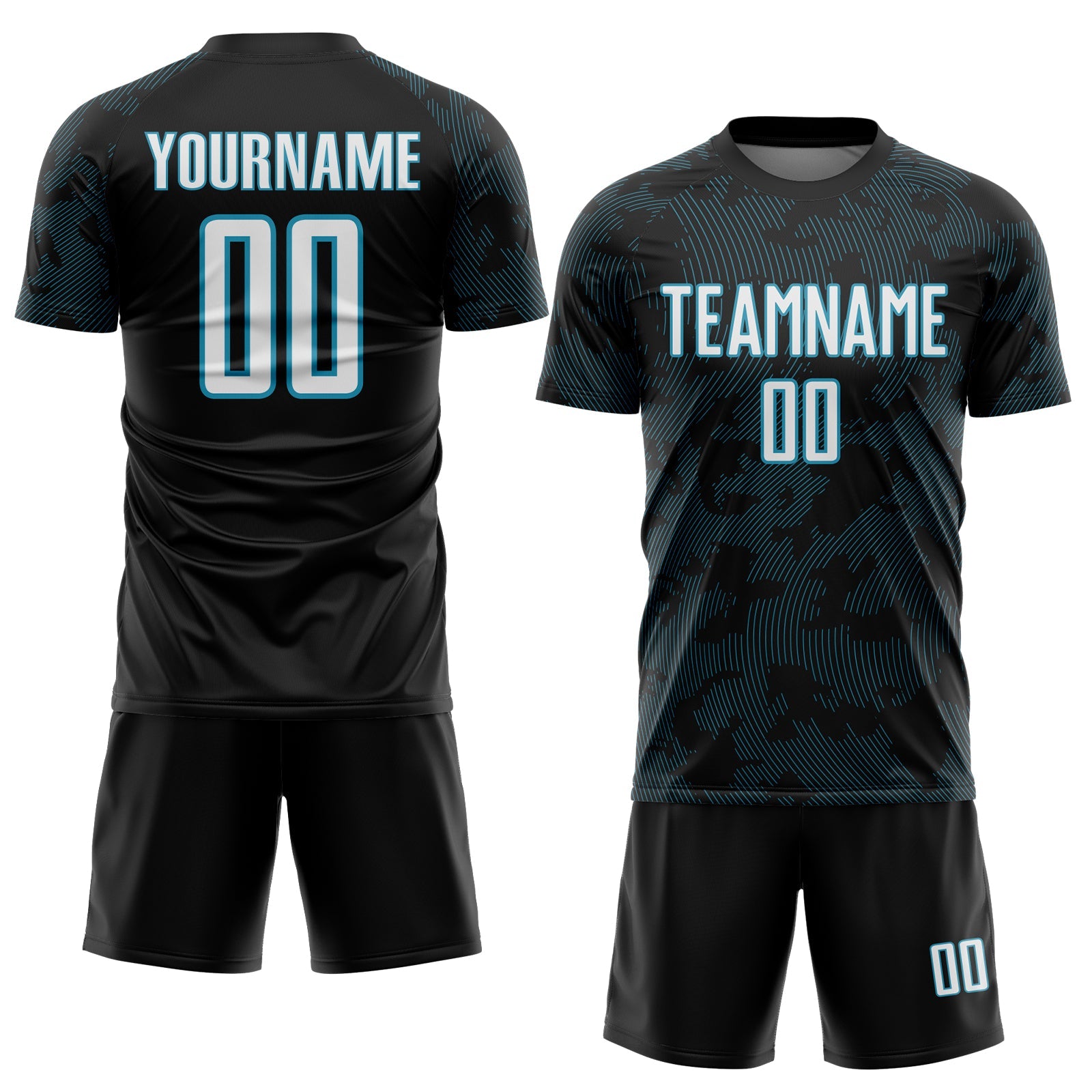 Custom Black White-Panther Blue Curve Lines Sublimation Soccer Uniform Jersey view 2
