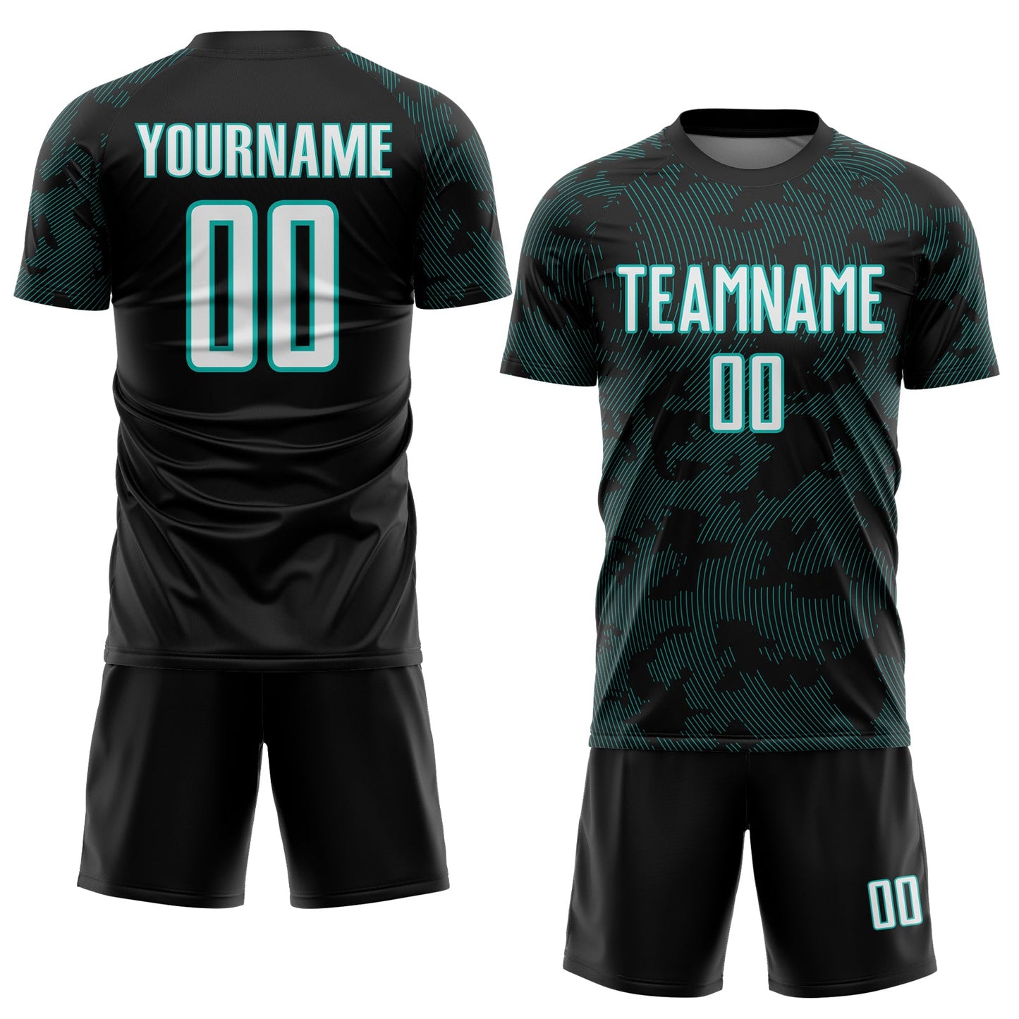 Custom Black White-Aqua Curve Lines Sublimation Soccer Uniform Jersey view 2