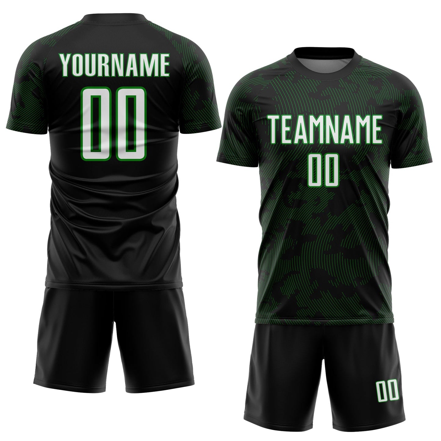 Custom Black White-Grass Green Curve Lines Sublimation Soccer Uniform Jersey view 2