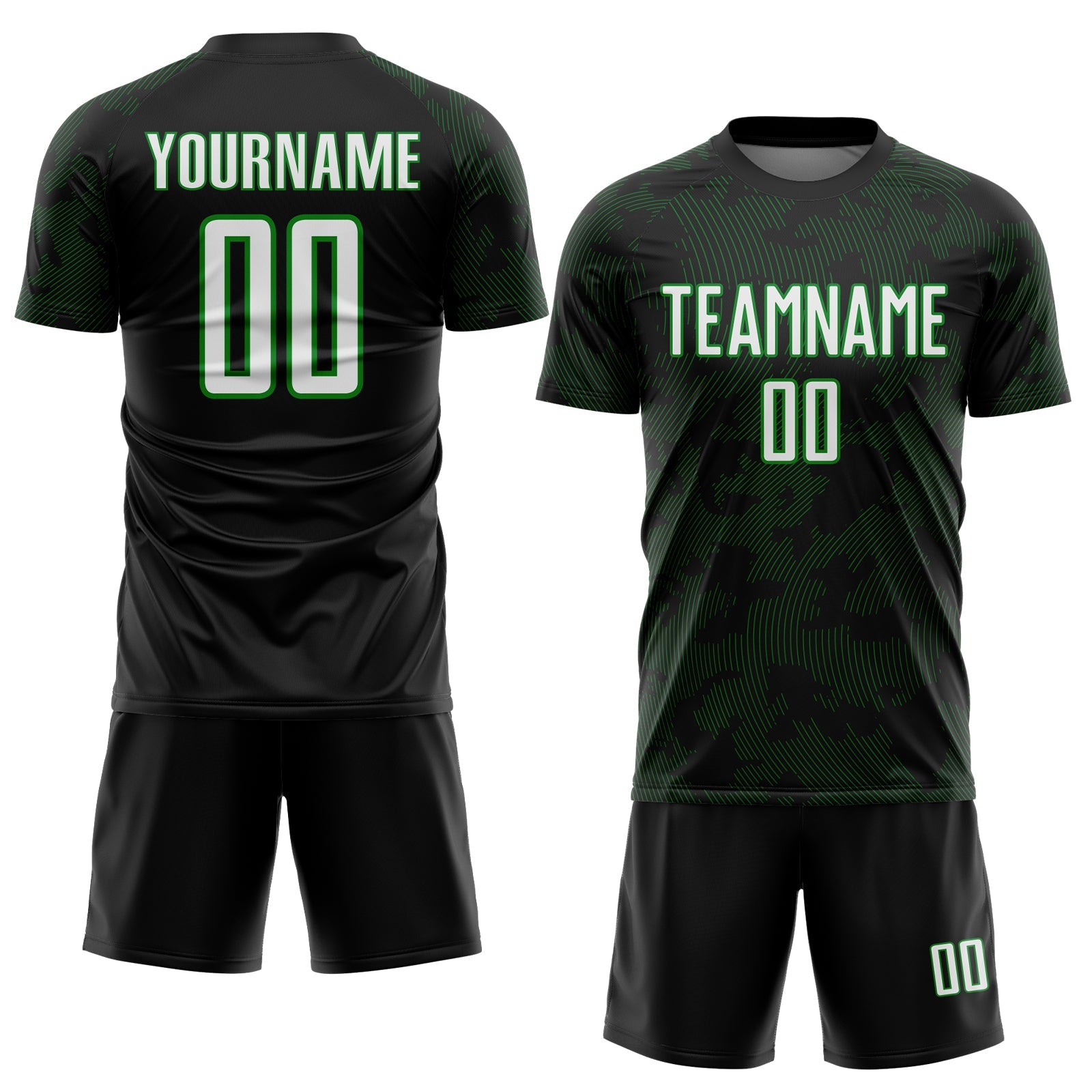 Custom Black White-Grass Green Curve Lines Sublimation Soccer Uniform Jersey view 2