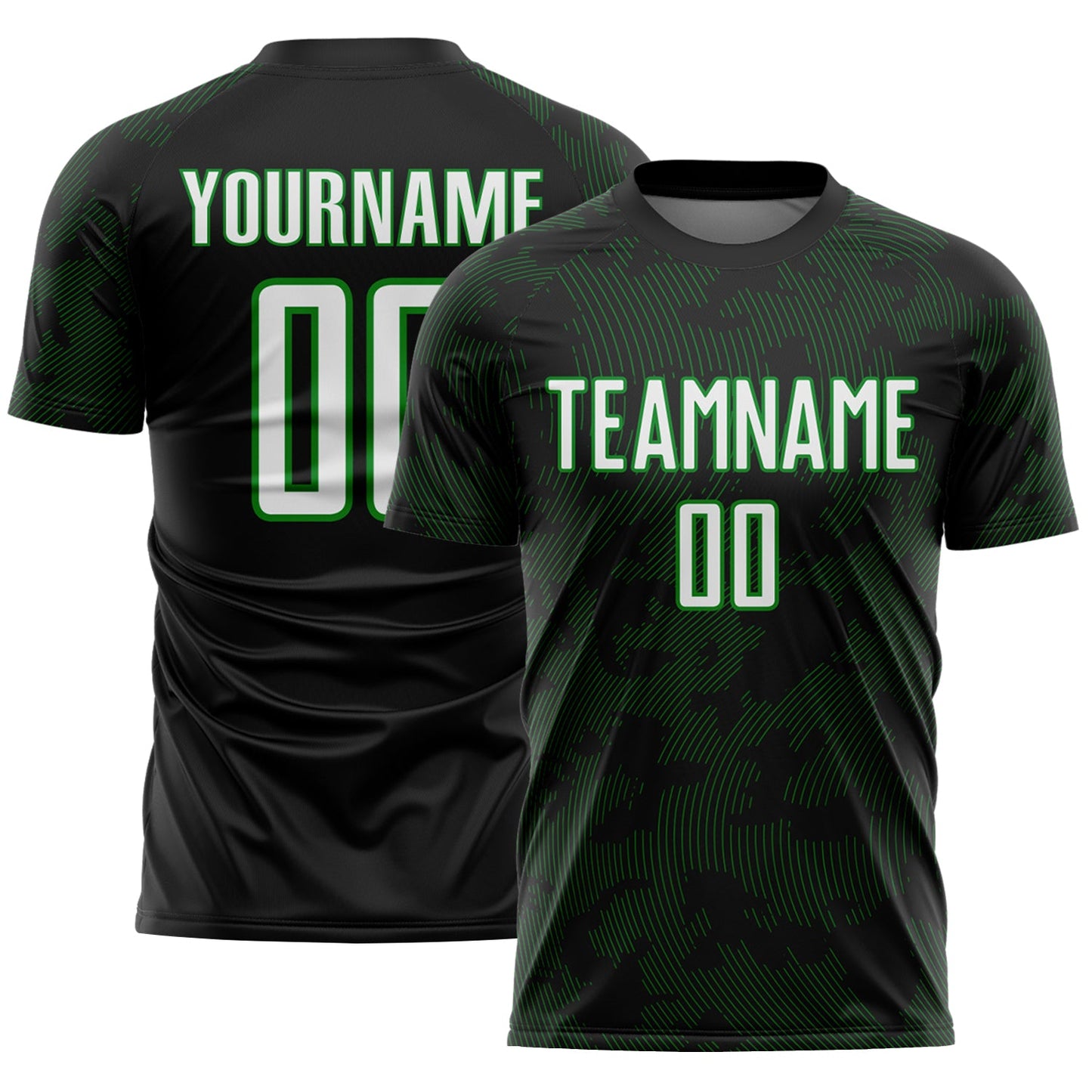 Custom Black White-Grass Green Curve Lines Sublimation Soccer Uniform Jersey - Main View
