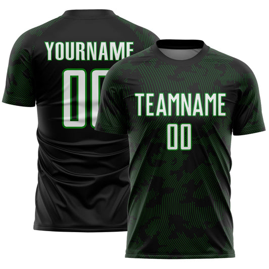 Custom Black White-Grass Green Curve Lines Sublimation Soccer Uniform Jersey - Main View