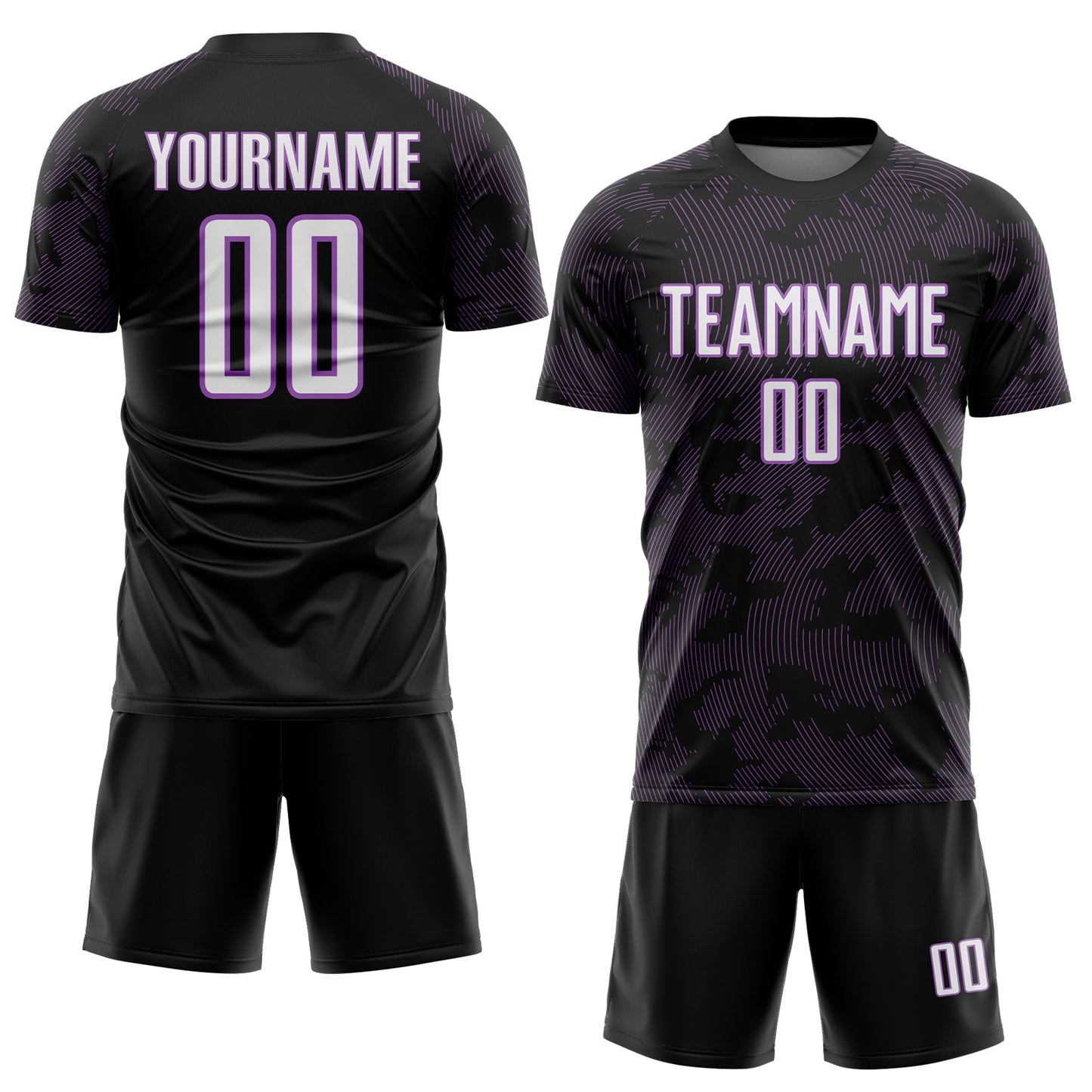 Custom Black White-Medium Purple Curve Lines Sublimation Soccer Uniform Jersey view 2