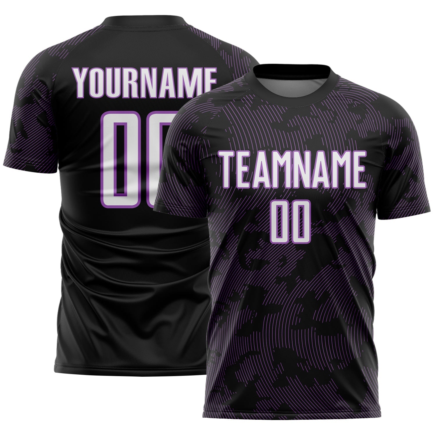 Custom Black White-Medium Purple Curve Lines Sublimation Soccer Uniform Jersey - Main View