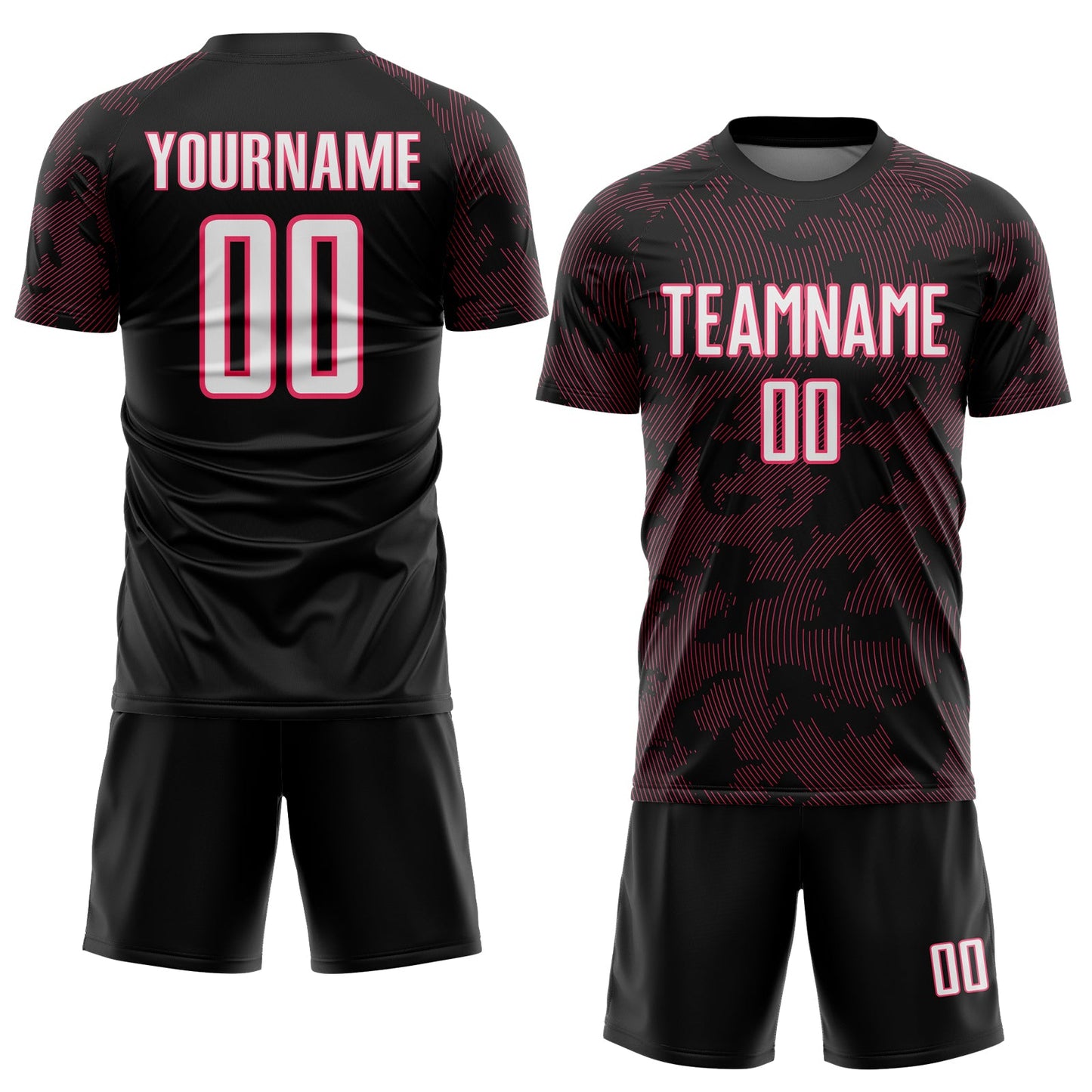 Custom Black White-Neon Pink Curve Lines Sublimation Soccer Uniform Jersey view 2