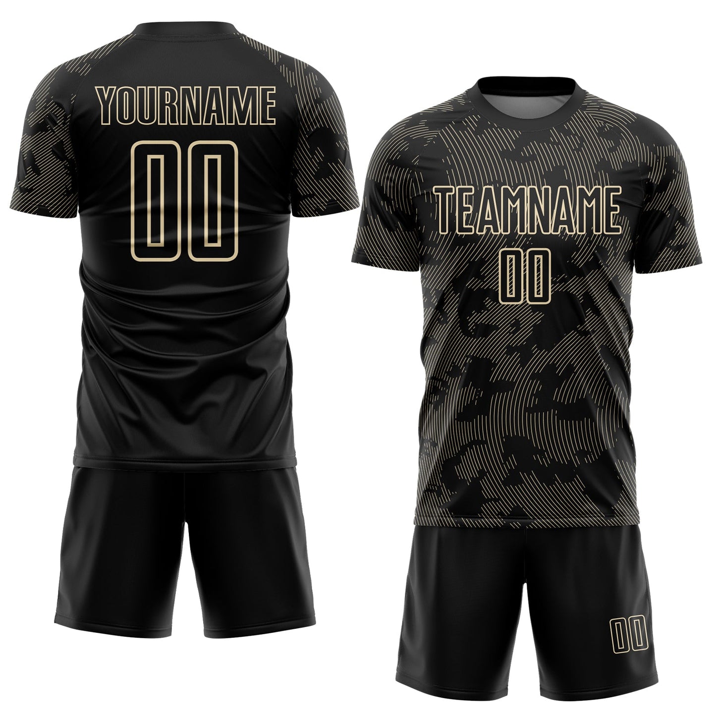 Custom Black-Cream Curve Lines Sublimation Soccer Uniform Jersey view 2