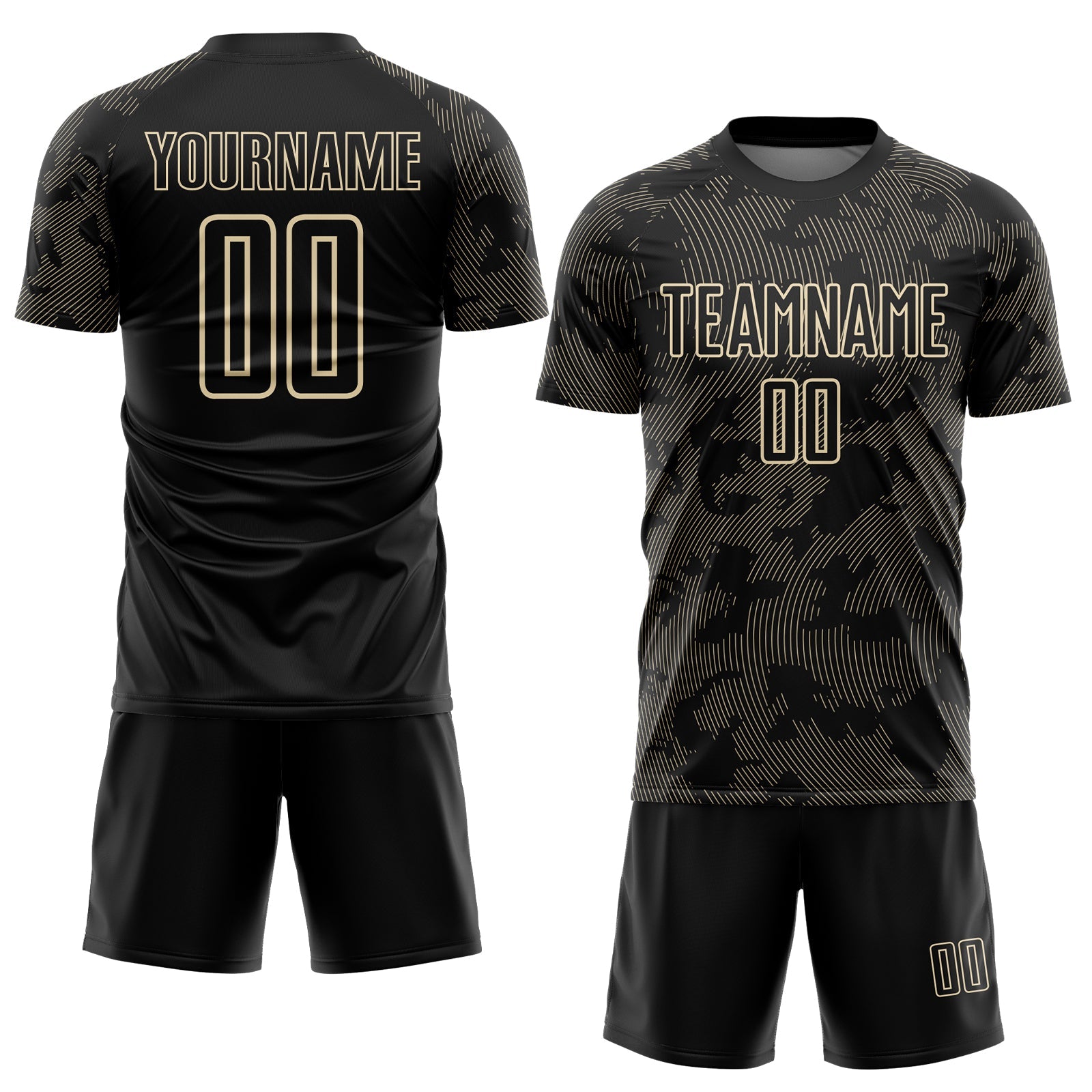 Custom Black-Cream Curve Lines Sublimation Soccer Uniform Jersey view 2