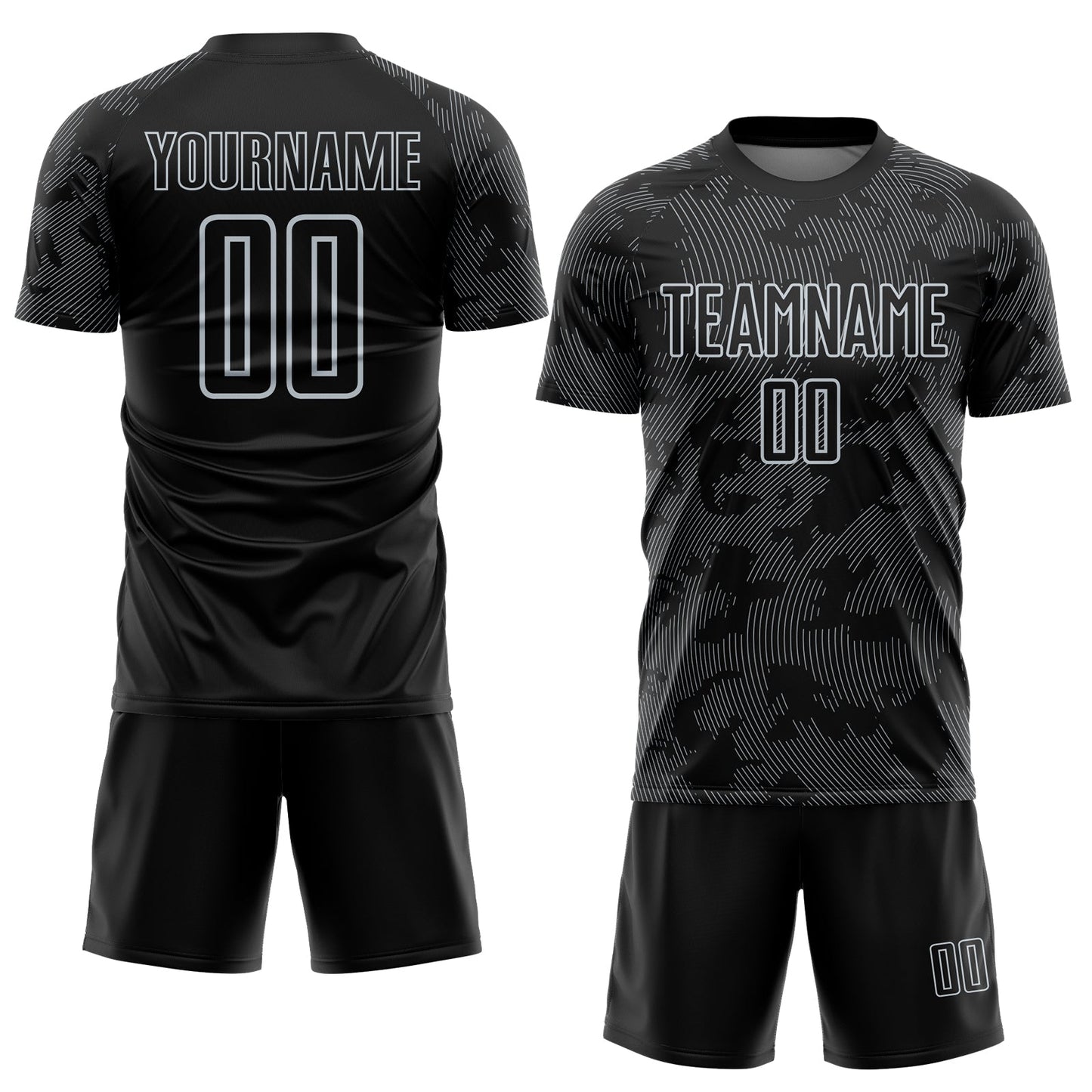 Custom Black-Silver Curve Lines Sublimation Soccer Uniform Jersey view 2