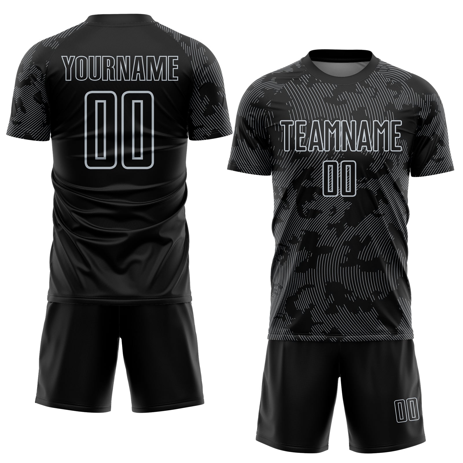 Custom Black-Silver Curve Lines Sublimation Soccer Uniform Jersey view 2