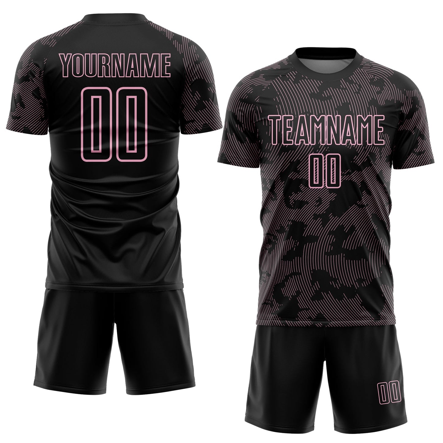 Custom Black-Light Pink Curve Lines Sublimation Soccer Uniform Jersey view 2