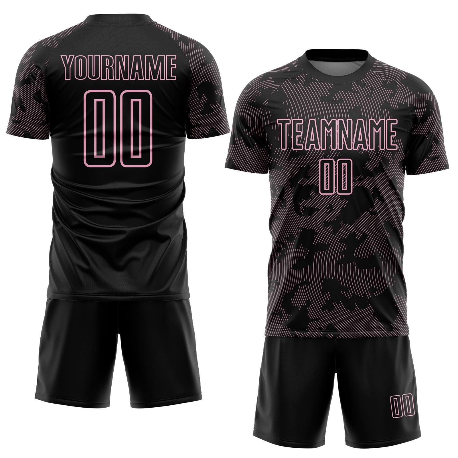 Custom Black-Light Pink Curve Lines Sublimation Soccer Uniform Jersey view 2