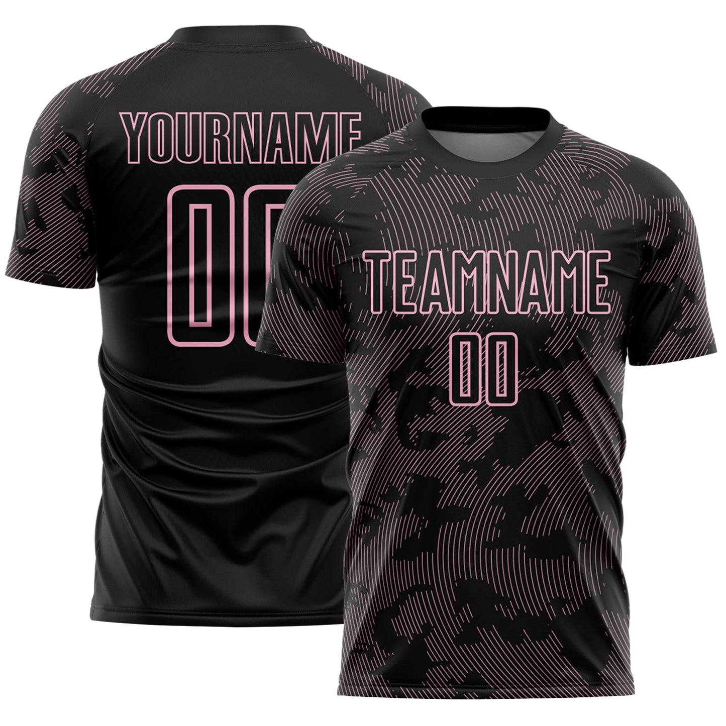 Custom Black-Light Pink Curve Lines Sublimation Soccer Uniform Jersey - Main View