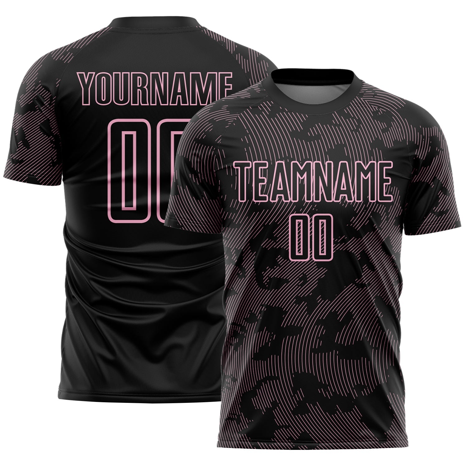 Custom Black-Light Pink Curve Lines Sublimation Soccer Uniform Jersey - Main View