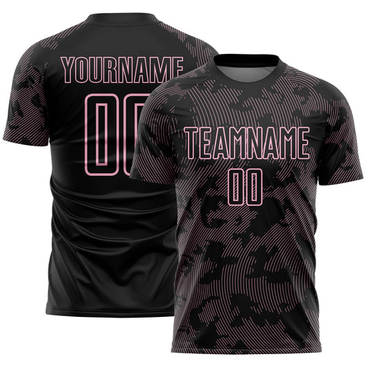 Custom Black-Light Pink Curve Lines Sublimation Soccer Uniform Jersey - Main View