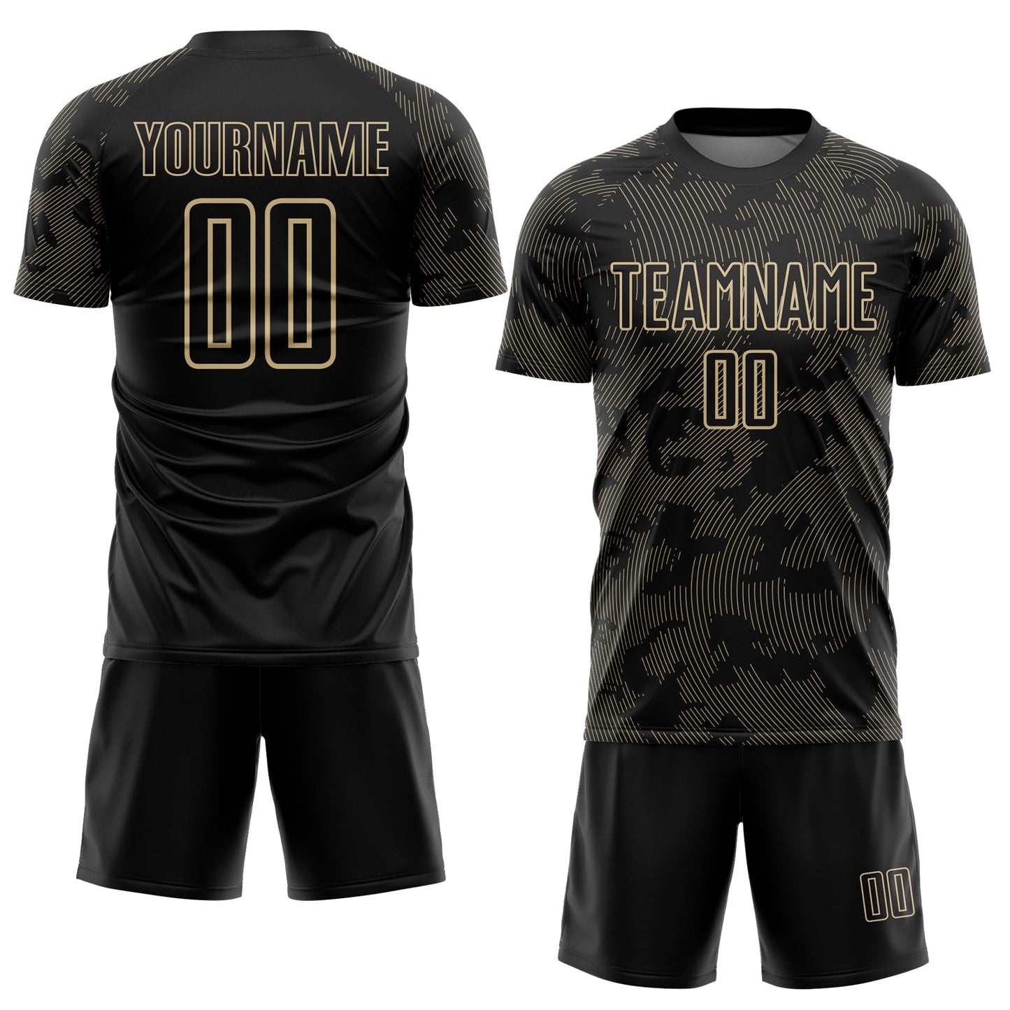 Custom Black-Vegas Gold Curve Lines Sublimation Soccer Uniform Jersey view 2