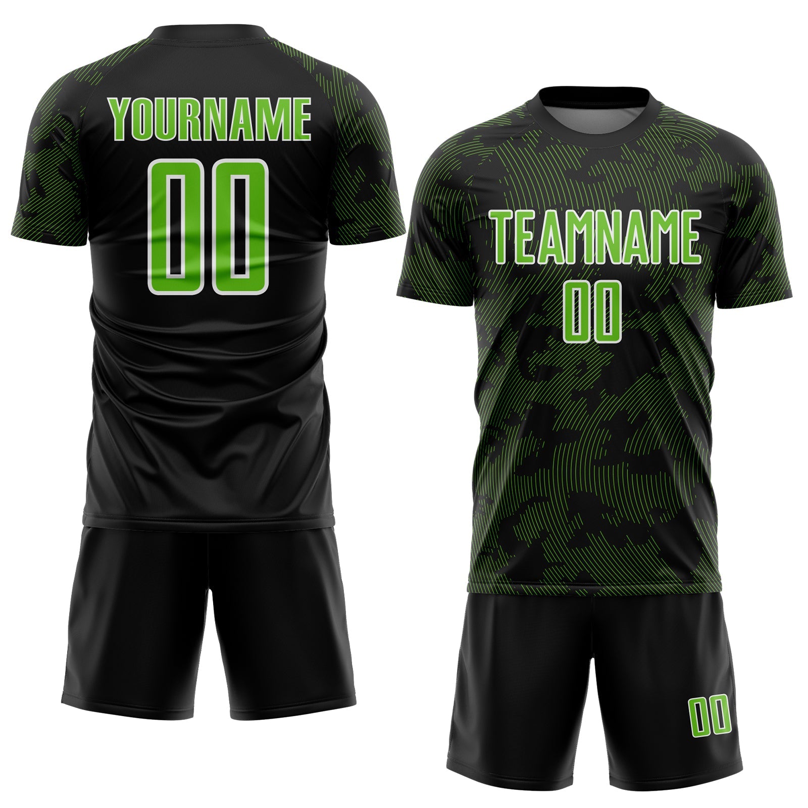 Custom Black Aurora Green-White Curve Lines Sublimation Soccer Uniform Jersey view 2