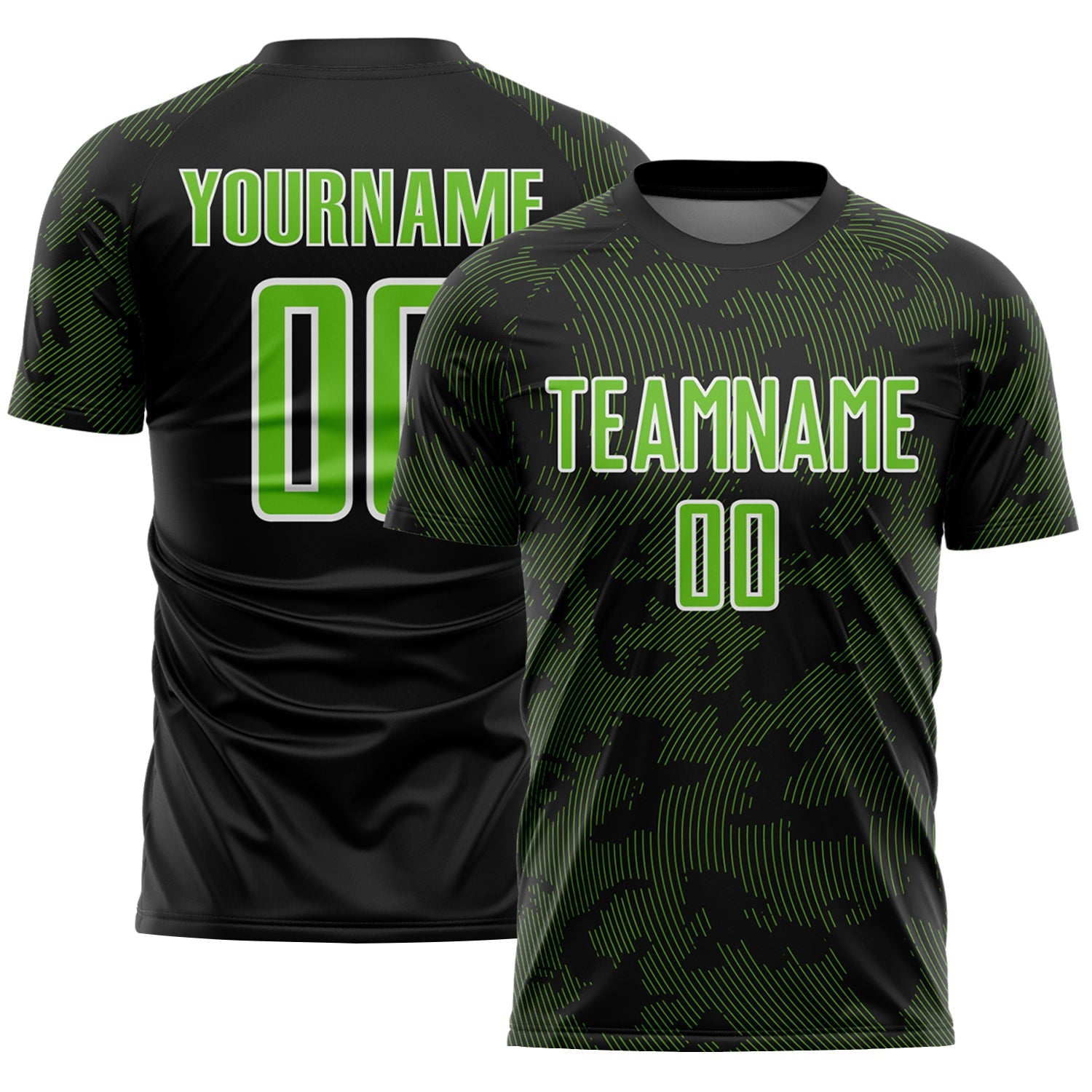 Custom Black Aurora Green-White Curve Lines Sublimation Soccer Uniform Jersey - Main View